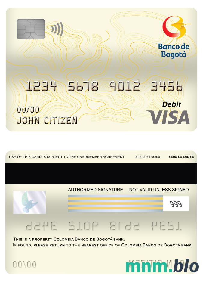 Colombia Banco de Bogotá bank przykład karty visa w formacie PSD